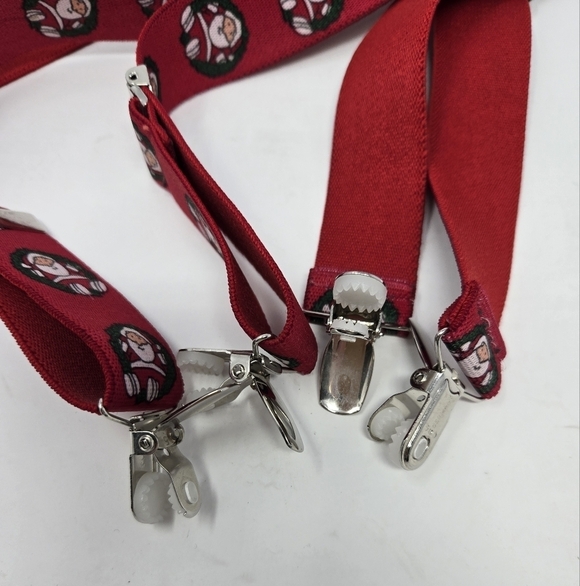 VINTAGE RED SANTA CLAUS CHRISTMAS STRETCH SUSPENDERS ADJUSTABLE UNISEX GERMANY - Picture 3 of 11